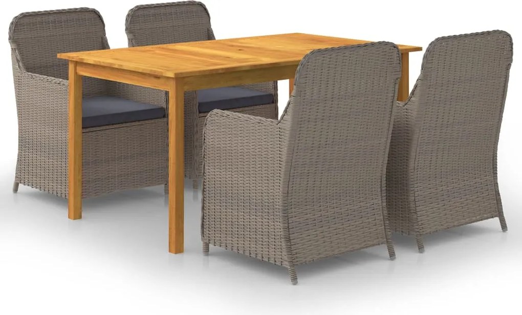 5 pcs conjunto de jantar para jardim castanho