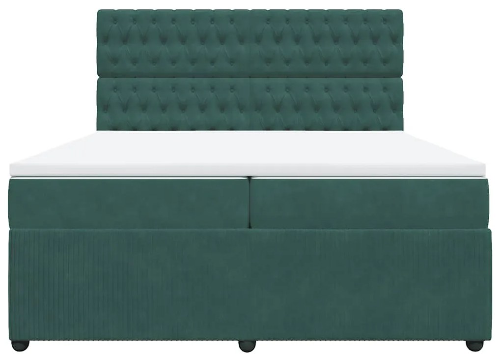 Cama com molas/colchão 200x200 cm veludo verde-escuro