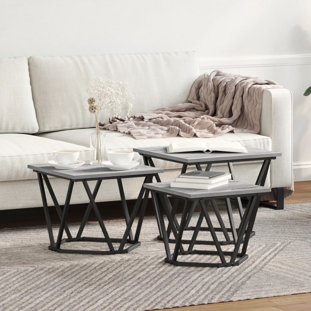 Mesas de Lado vidaXL 3 pcs Cinza Sonoma Madeira Engenharia
