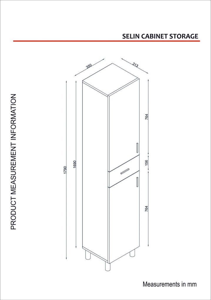 Armário de Casa de Banho Selin – Branco – 35x179x31,3 cm | Tribo Home