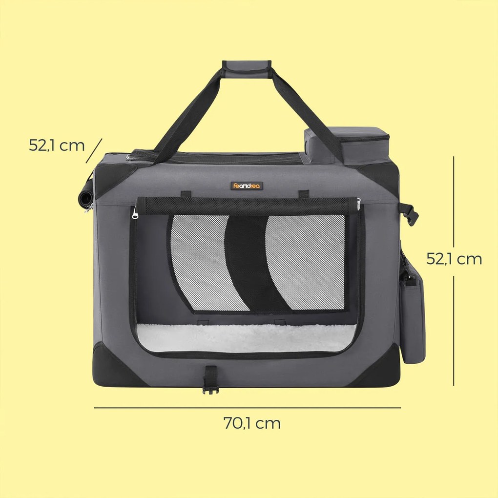 Caixa dobrável para cães, caixa de transporte em tecido de rede 70 x 52 x 52 cm cinzento