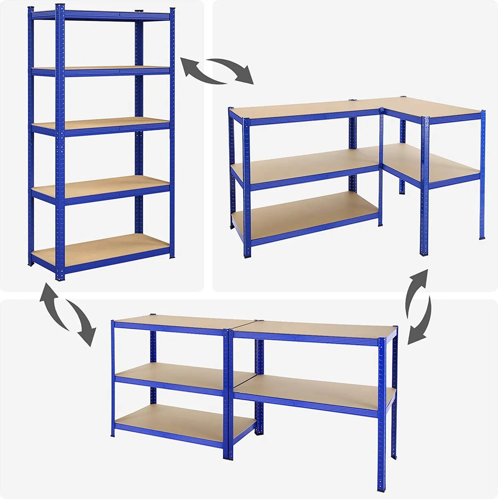 Conjunto 2 Estantes de arrumação garagens, armazem, arrumos com 5 níveis 40 x 90 x 180 cm Azul