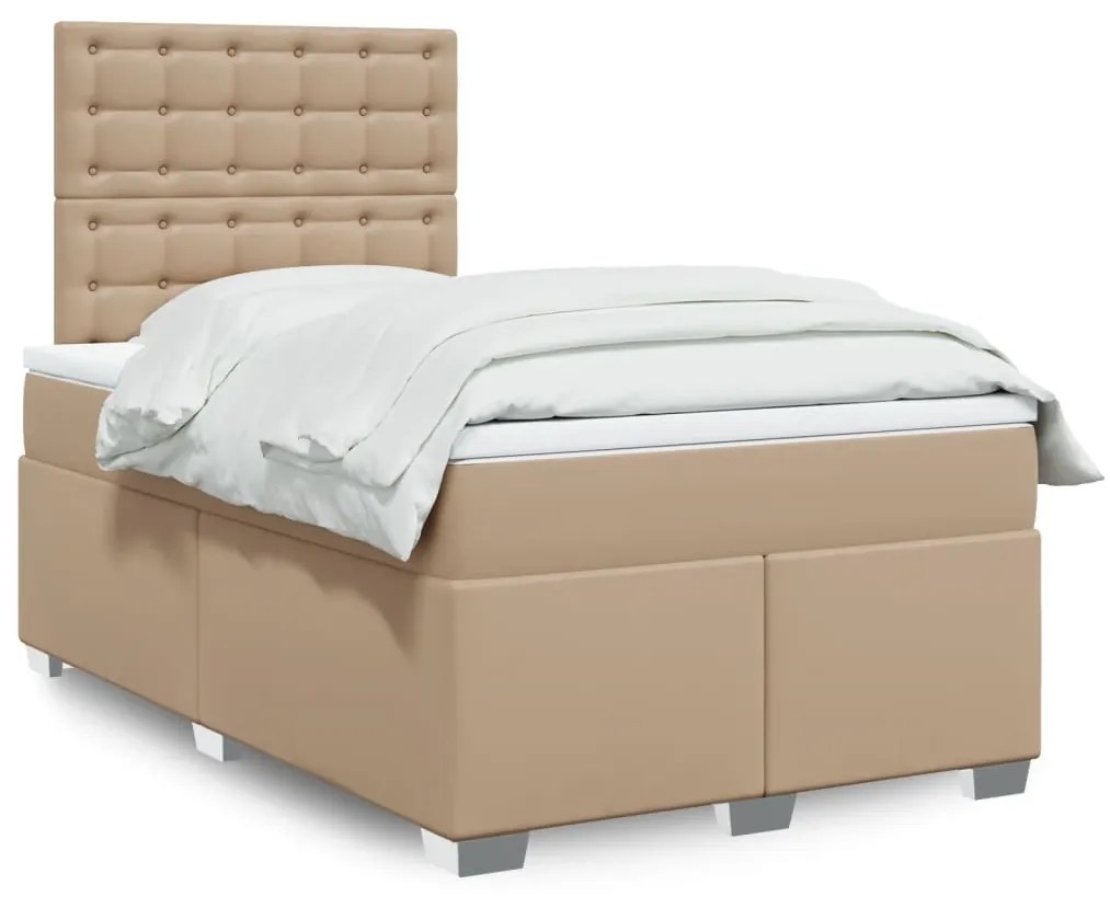 Cama boxspring c/ colchão 120x190cm couro artificial cappuccino