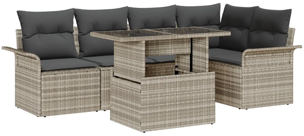 Conjunto de Sofá de Jardim de 6 Peças com Almofadas em Rattan Polipropileno Cinza Claro