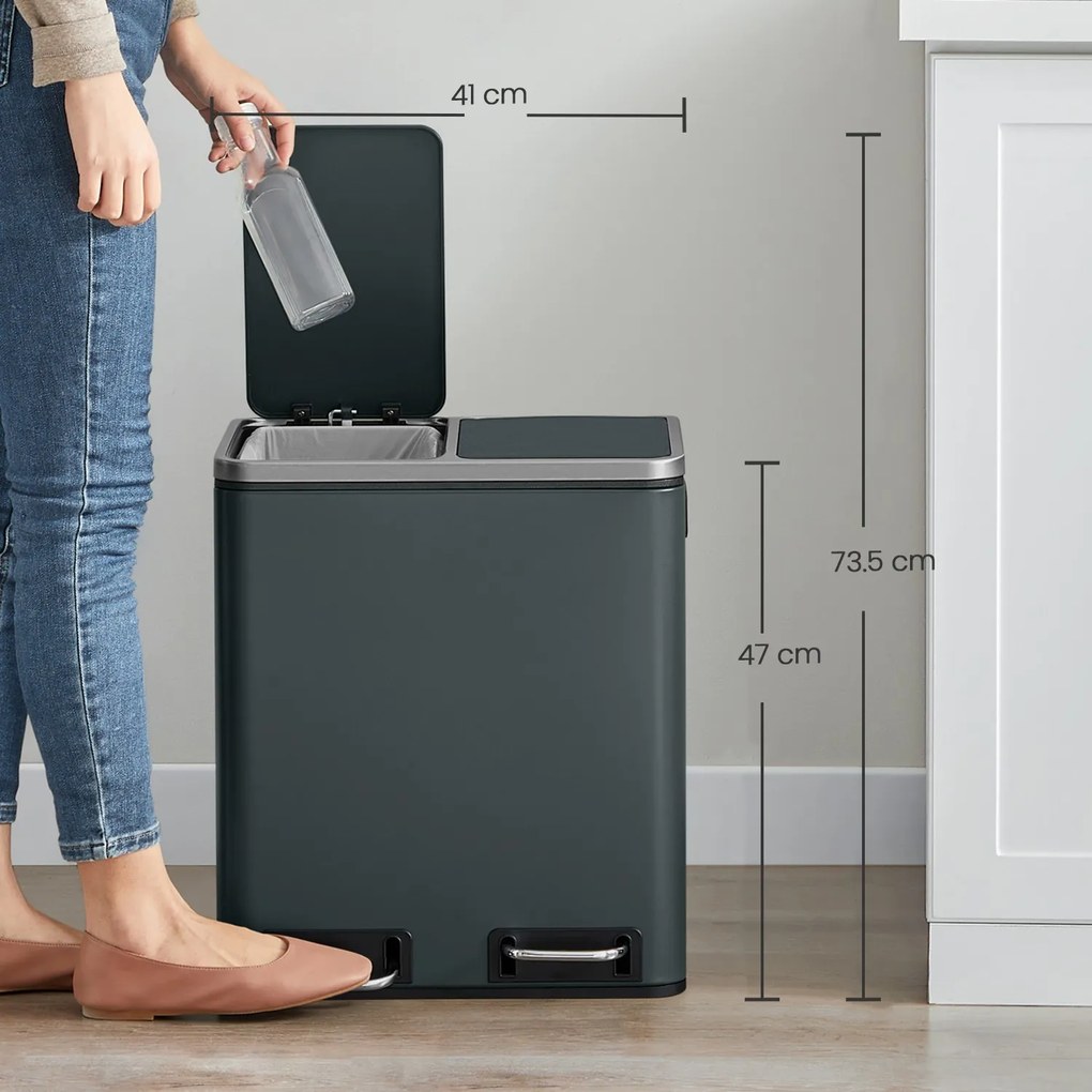 Caixote do lixo com 2 compartimentos 41 x 31,5 x 47 cm verde acinzentado