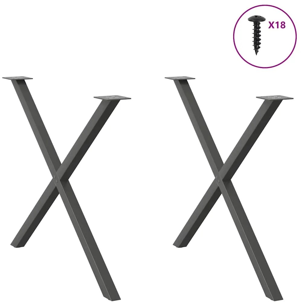 Pés para mesa de jantar em formato de X, 2 peças, antracite, 90x (72-7