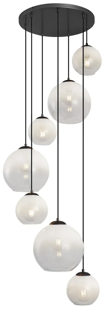 Candeeiro suspenso moderno preto com vidro branco redondo 7 luzes - Misty