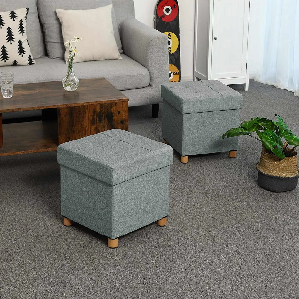 Banco com arrumação dobrável 38 x 38 x 40 cm Cinzento Claro