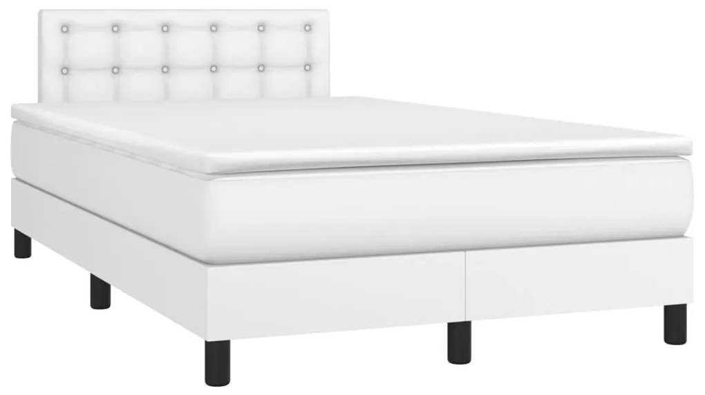 Cama box spring c/colchão/LED 120x200cm couro artificial branco