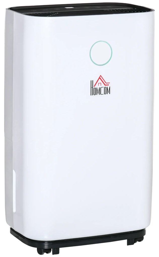 HOMCOM Desumidificador Elétrico 4000ml 16L/Dia com 3 Modos 2 Velocidades Tela LED Luzes Indicadoras Temporizador 33,5x23x57cm Branco | Aosom Portugal