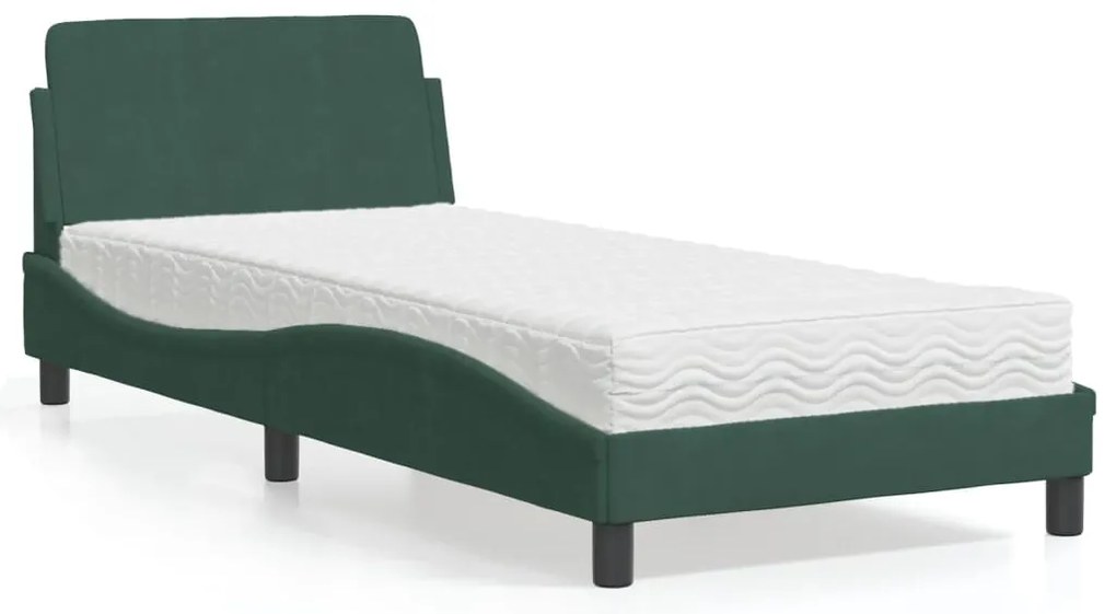 Cama com colchão 80x200 cm veludo verde-escuro