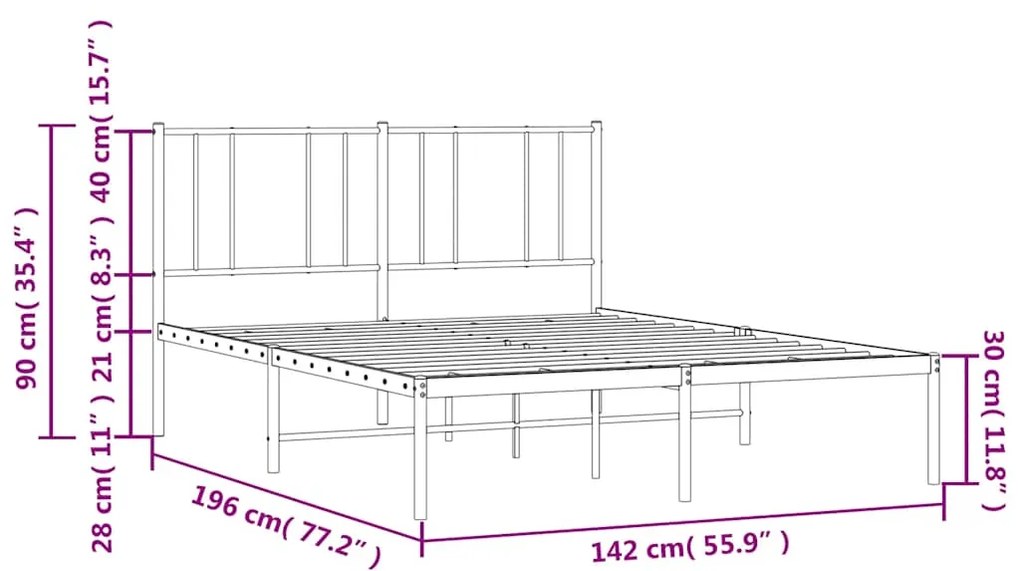 Estrutura de cama com cabeceira 135x190 cm metal branco