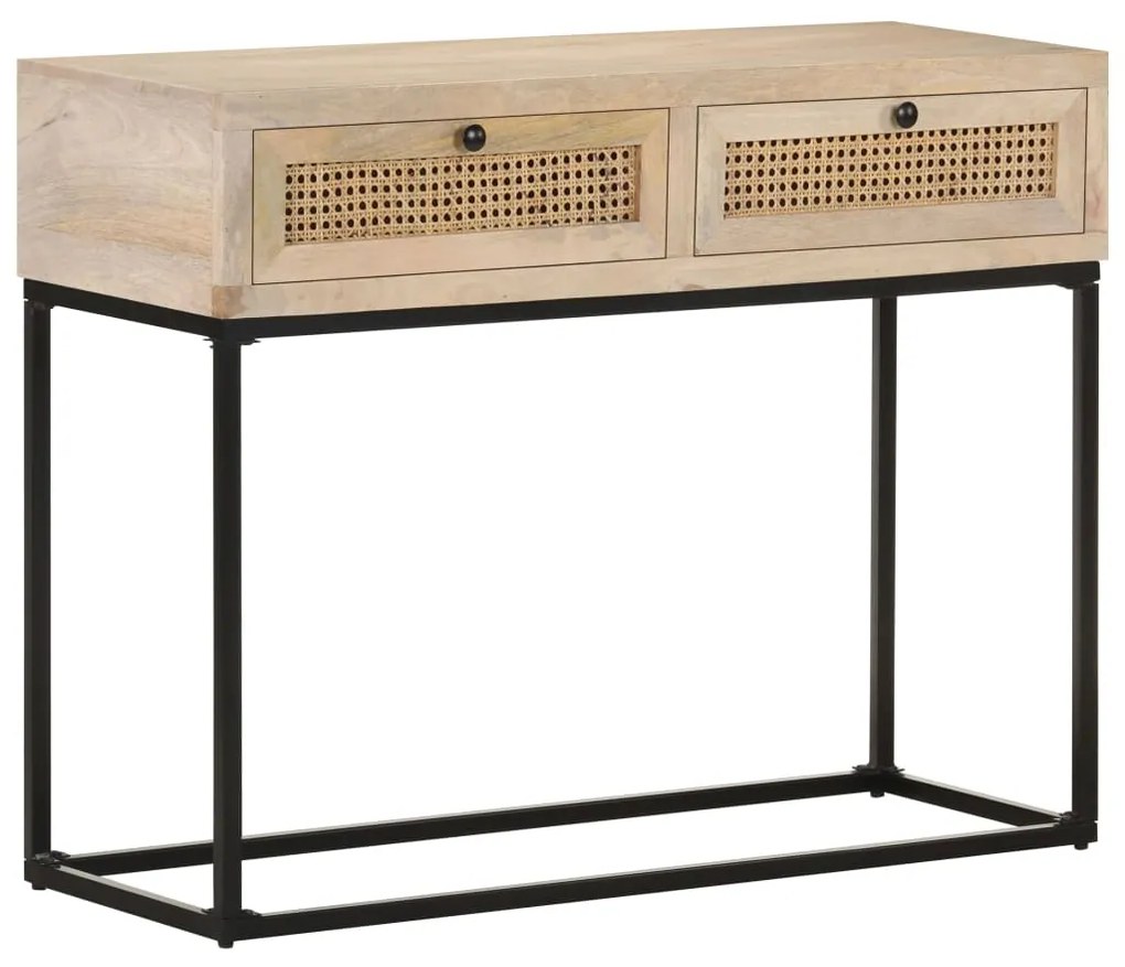 Mesa consola 100x35x76 cm mangueira maciça e palha natural