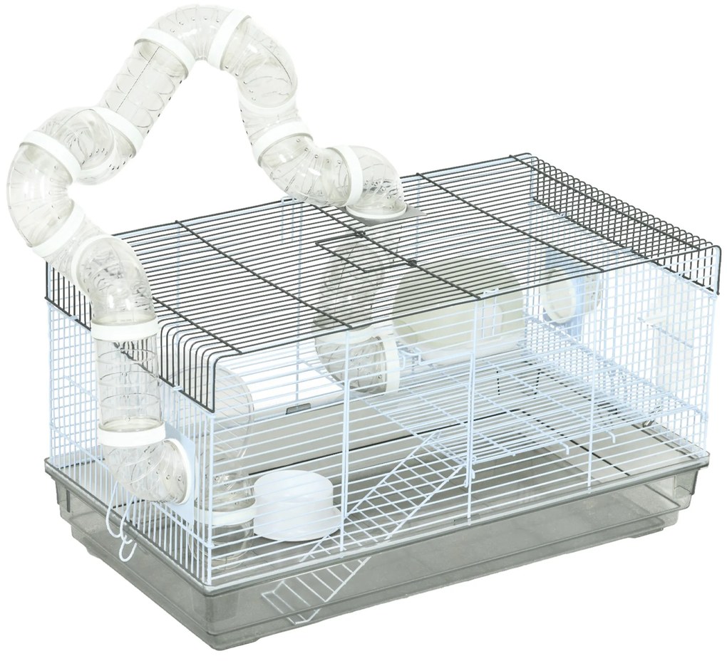 Pawhut Gaiola para Hamster Gaiola para Roedores com Túnel e Acessórios Inclusos Barras de Aço 58x32x31 cm Cinza | Aosom Portugal