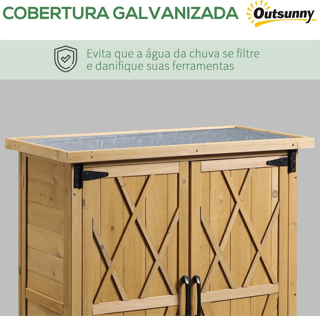 Armário de Jardim em Madeira com Teto Galvanizado – Armoire Bois – Nat
