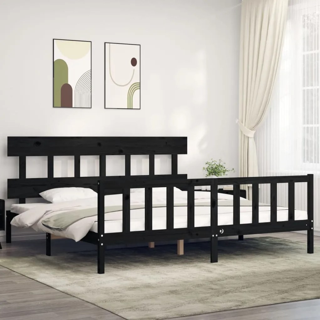 Estrutura de cama com cabeceira 200x200 cm madeira maciça preto