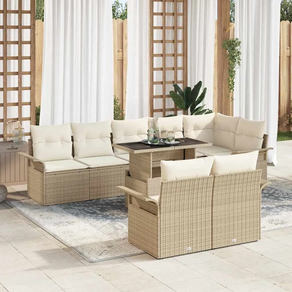 vidaXL Conjunto de Sofá de Jardim 9 Peças com Almofadas Bege em Rattan Sintético