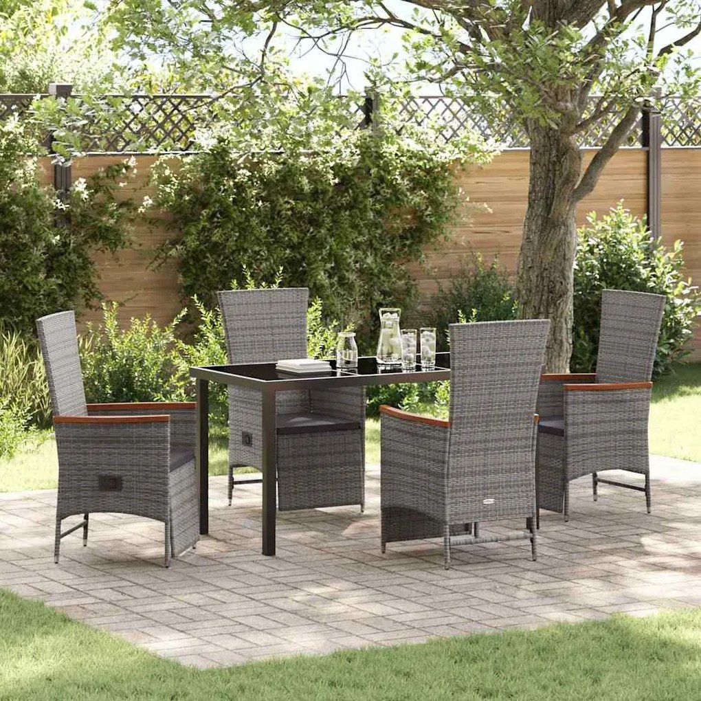 vidaXL Conjunto de Jantar de Jardim de 5 Peças com Almofadas em Cinza de Rattan Sintético