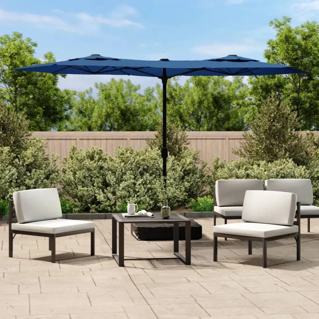 Guarda-sol de jardim c/ cabeça dupla/LED 316x240 cm azul-ciano