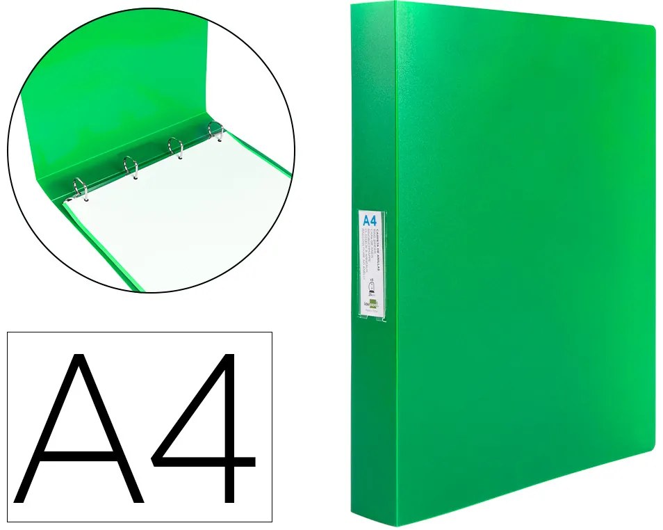 Pasta 4 Argolas 25 mm Mistos Polipropileno Din A4 Verde Maça Opaco