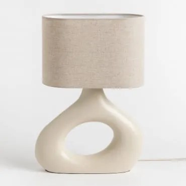 Candeeiro De Mesa Em Linho Eiverts Gardénia Branco & ↑41 Cm - Sklum