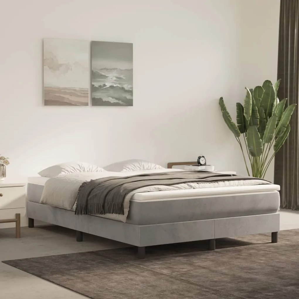 Estrutura de cama sem colchão 140x190 cm veludo cinzento-claro
