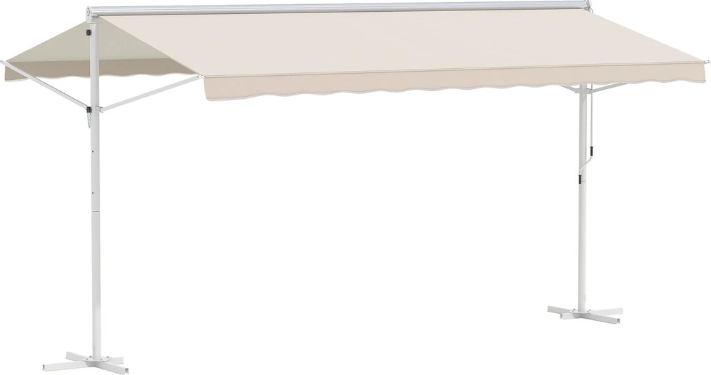 Outsunny Toldo de Dupla Inclinação Retrátil Inclinação Ajustável Aço Branco Poliéster Impermeabilizado Anti UV Bege 4,50x3,40x2,55 m | Aosom Portugal