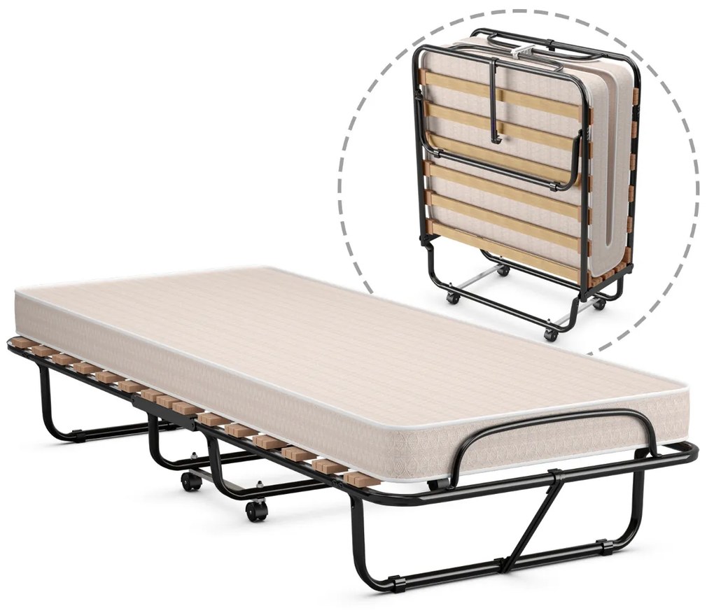 Cama dobrável de solteiro com colchão de espuma viscoelástica Estrutura metálica Cama de hóspedes portátil para campismo Escritório 80 x 190 x 39 cm B