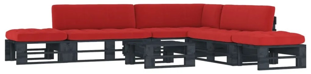 vidaXL 6 pcs conj. lounge paletes c/ almofadões pinho impregnado preto