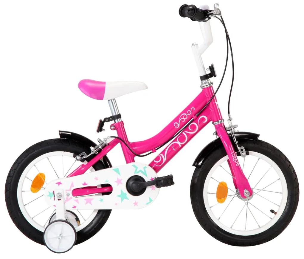 92180 vidaXL Bicicleta de criança roda 14" preto e rosa