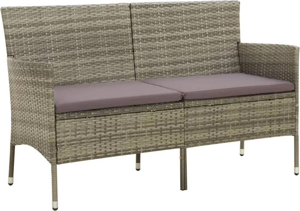 vidaXL Sofá de jardim de 3 lugares com almofadão vime PE cinzento