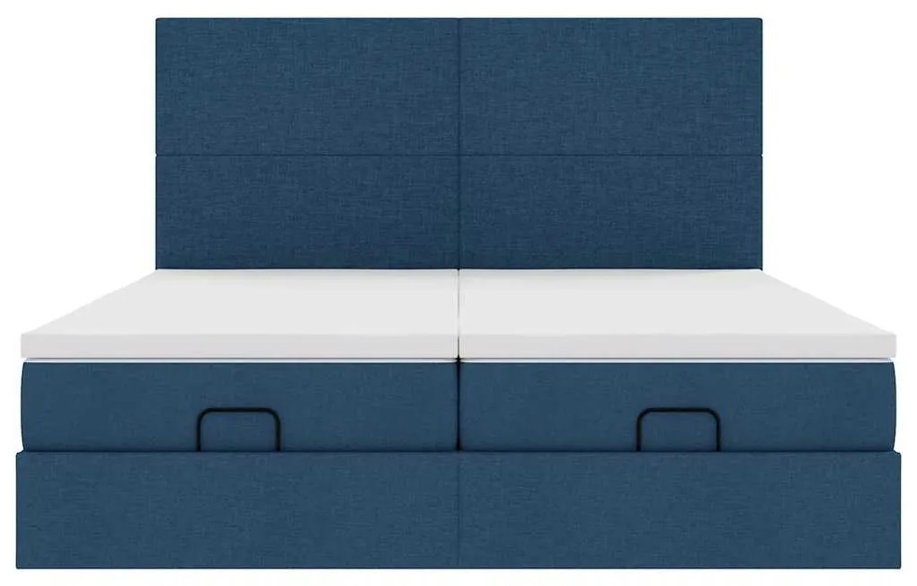 Estrutura de cama otomana com colchões 180x200cm tecido azul