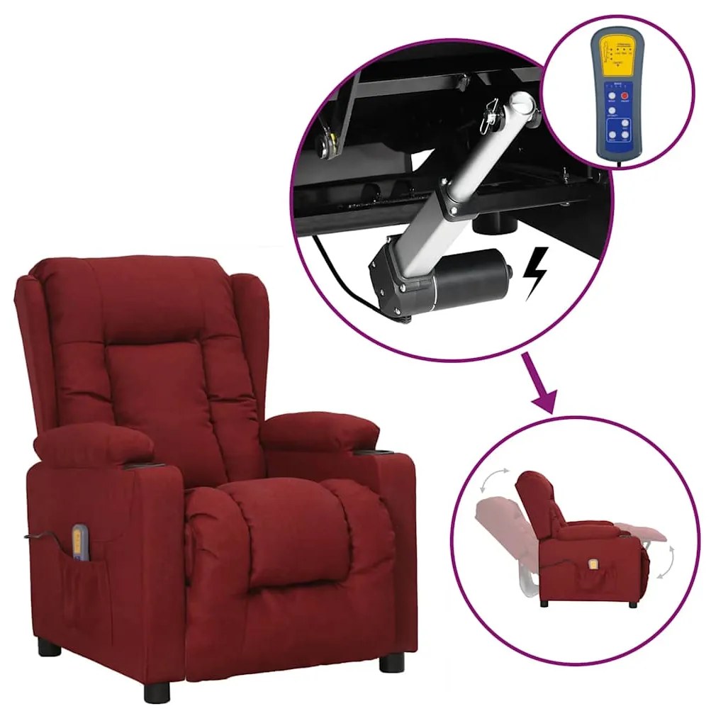 Poltrona elevatória de massagens tecido vermelho tinto