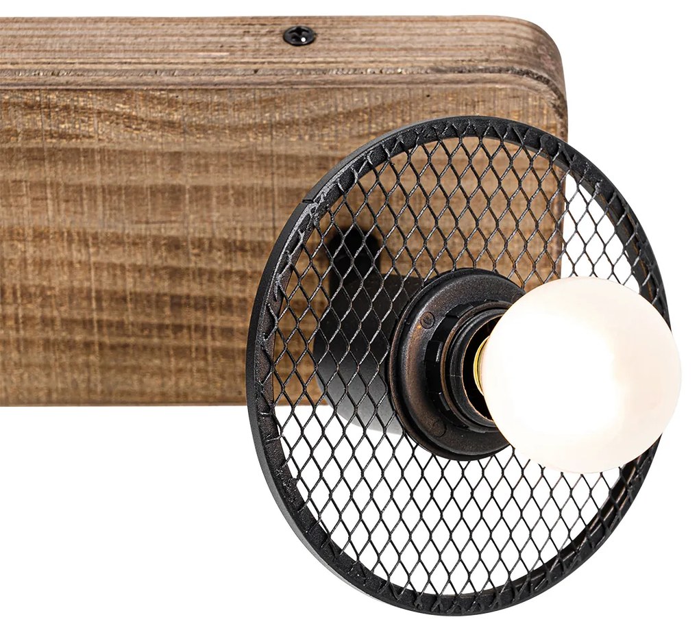 Candeeiro de teto industrial preto com madeira 2 luzes - Jasmine Industrial