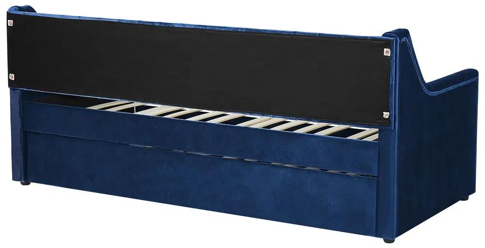 Cama dupla em veludo azul marinho 90 x 200 cm MONTARGIS Beliani