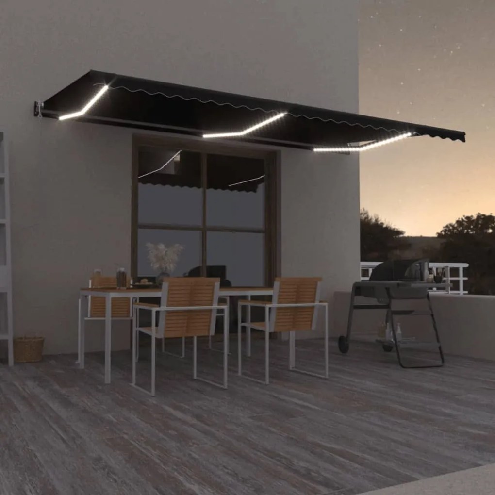 vidaXL Toldo automático com LED e sensor de vento 600x350 cm antracite