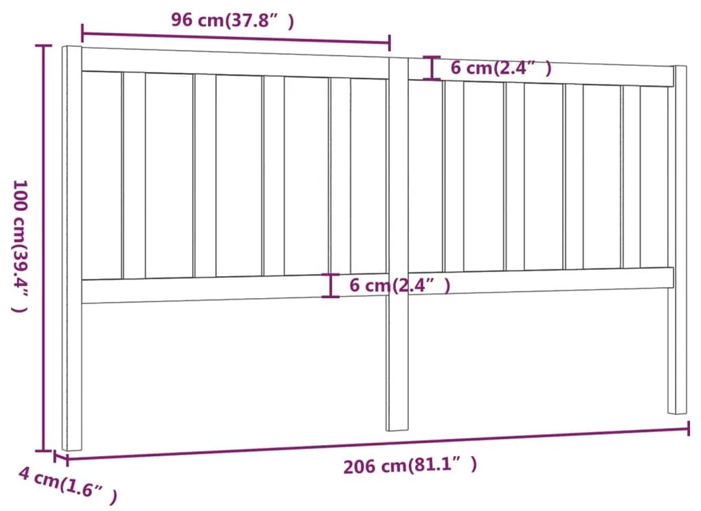 Cabeceira de cama 206x4x100 cm pinho maciço cinzento