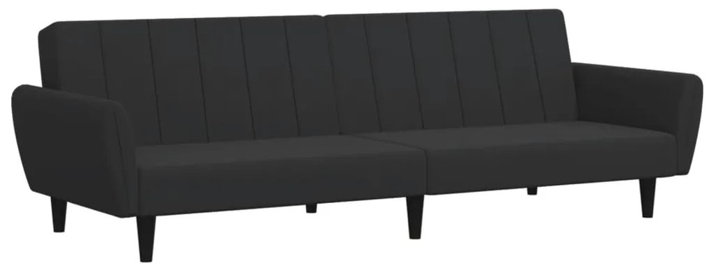 Sofá-cama 2 lugares c/ apoio de pés veludo preto