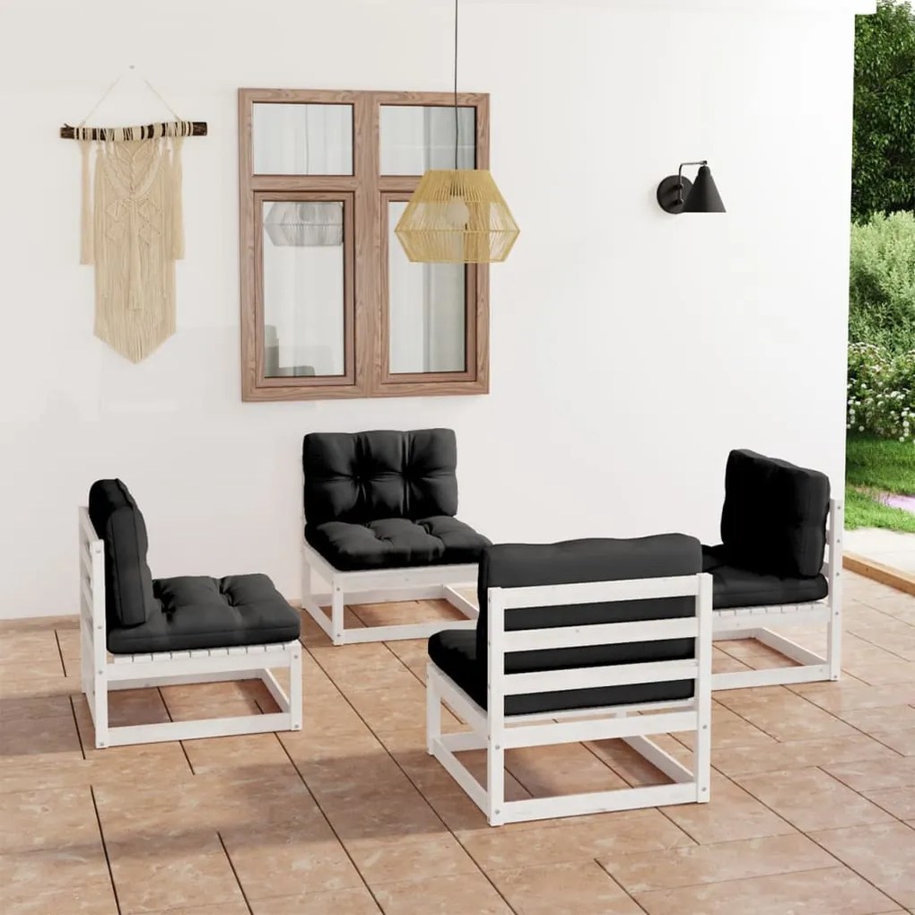 vidaXL 4 pcs conjunto lounge de jardim com almofadões pinho maciço