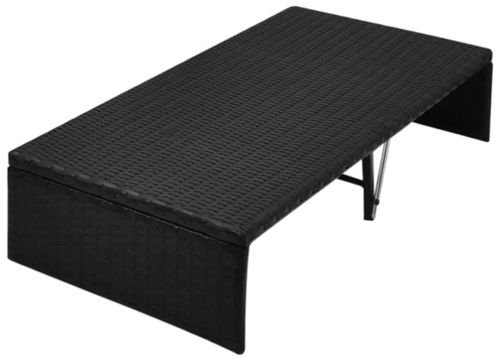 Espreguiçadeira de jardim com toldo 190x130 cm vime PE preto
