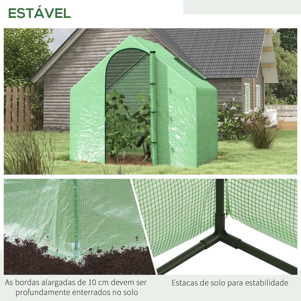 Estufa Transparente de Jardim 180x100x168 cm Estufa de Jardim com Porta Enrolável e Estrutura de Aço Verde