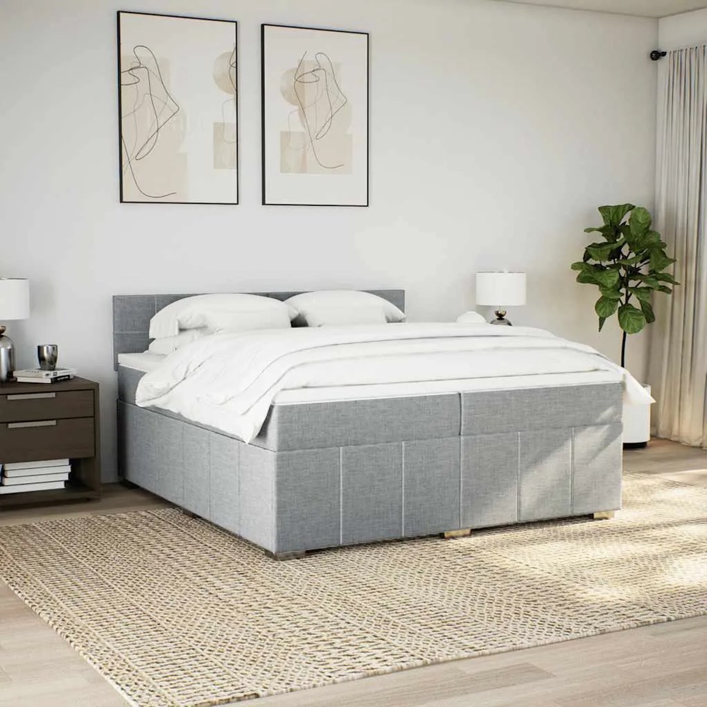Cama com molas/colchão 200x200 cm tecido cinza-claro