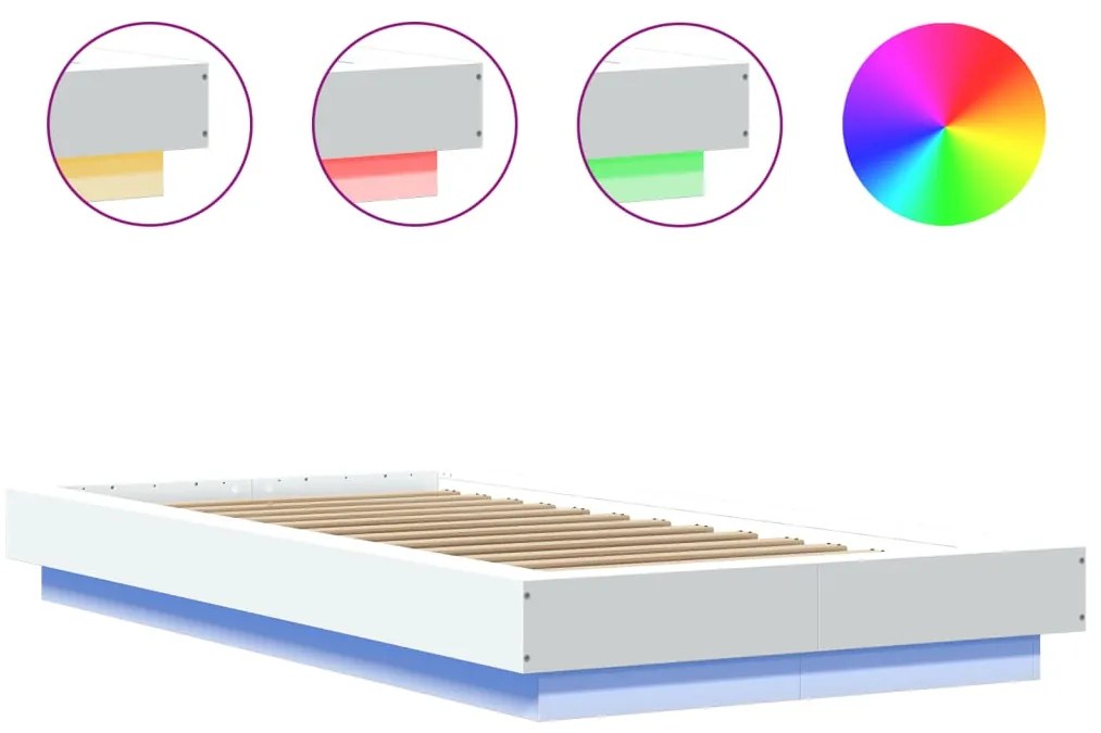 Estrutura cama c/ luzes LED 90x190 cm derivados madeira branco
