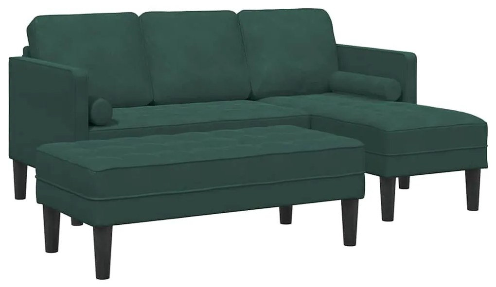Sofá de Jardim vidaXL com Banco e Almofadas em Veludo Verde Escuro em