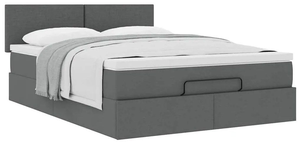 Cama otomana com colchão 140x190 cm tecido cinzento escuro