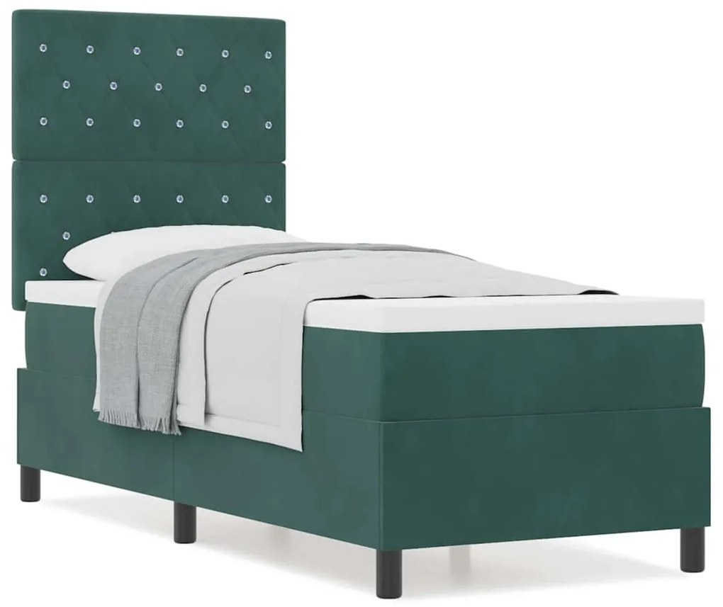 Cama Box Spring com Colchão Verde Escuro 80x200 cm Veludo