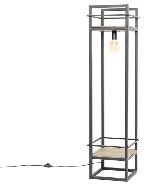 Candeeiro de pé industrial preto com madeira - Cage Rack