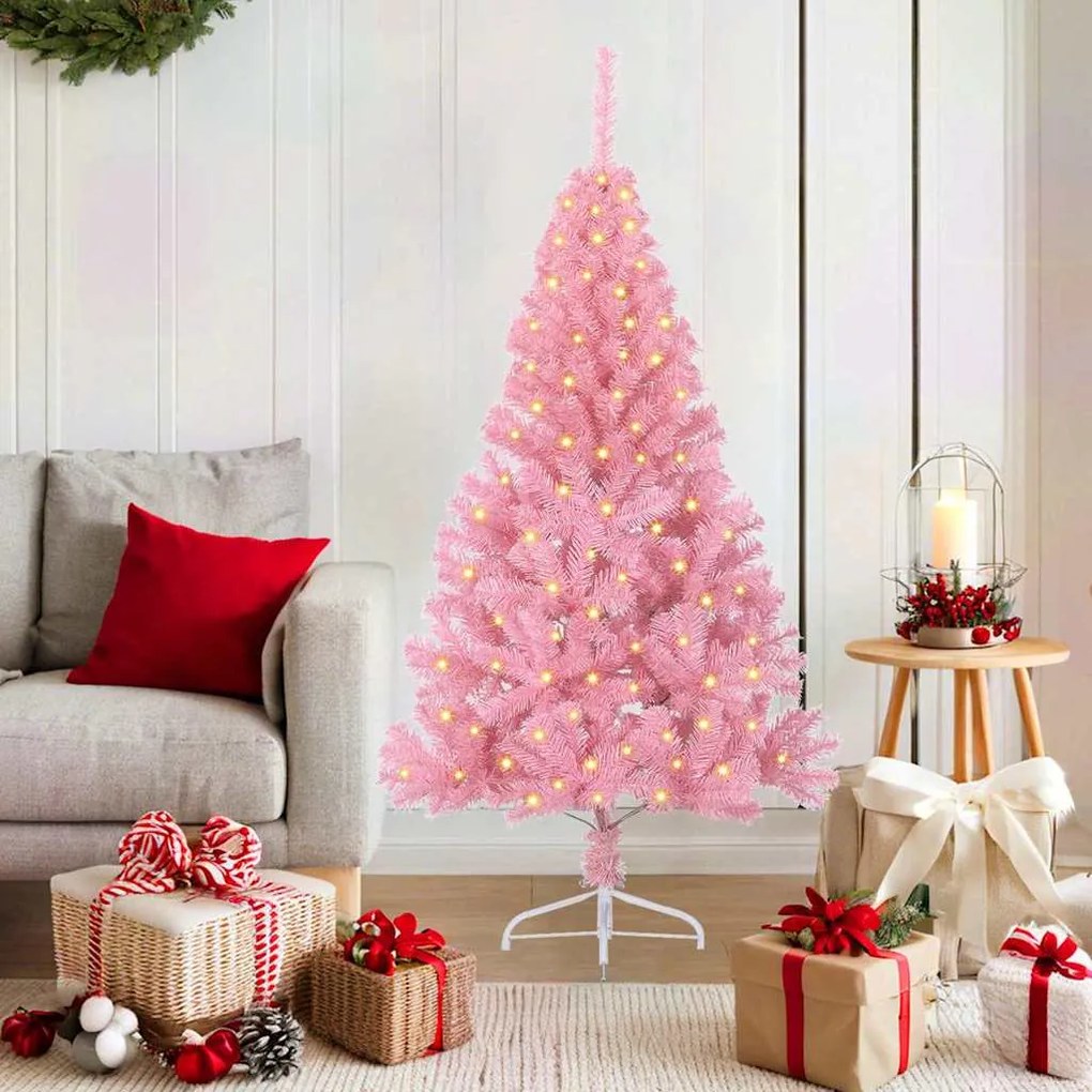 vidaXL Árvore de Natal Artificial Pré-iluminada Rosa 150 cm PVC