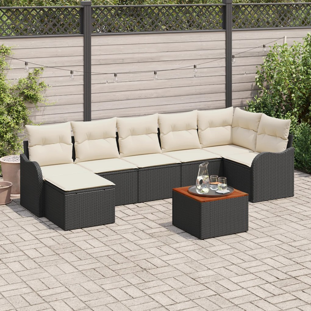 Conjunto de Sofá para Jardim vidaXL com Almofadas Preto Polyrattan Acá