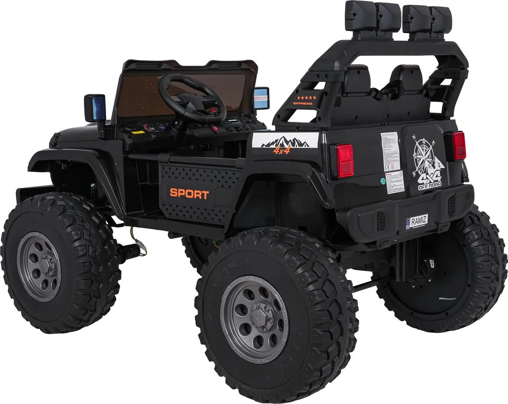 Carro elétrico para Crianças 2 Lugares Extreme Sport 4x4 24V Pneus Espuma EVA, assento couro ecológico Preto